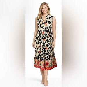 Prophecy Maxi Dress 18 Brown Black Red Florals Tiered Sleeveless Washable
